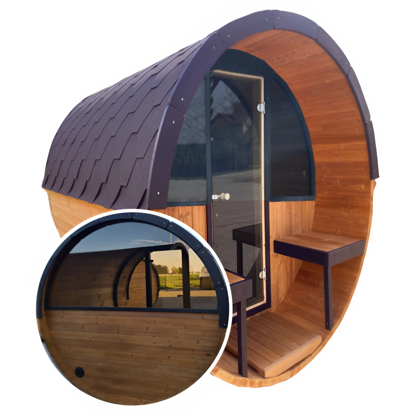 Barrel 3m Outdoor Sauna with Half Front & Half Rear Panoramic Glass