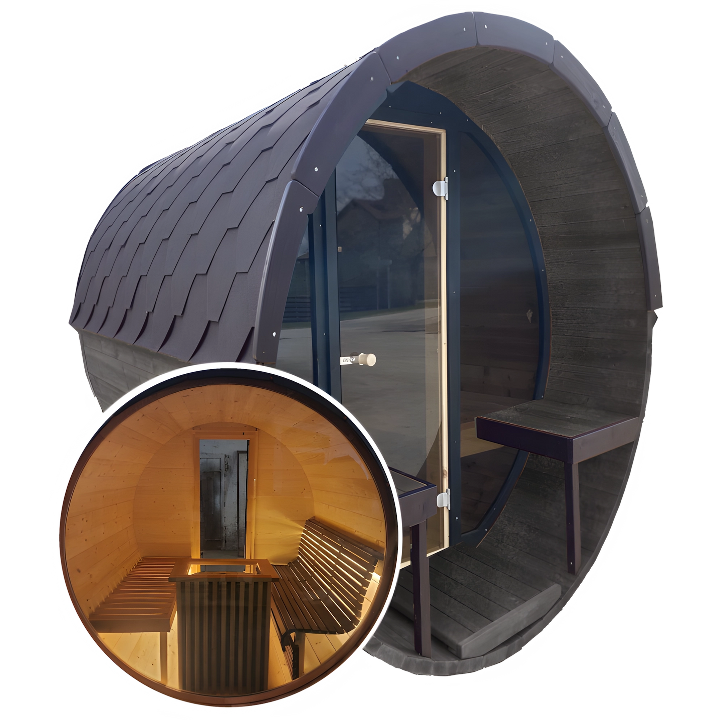 Barrel 2.5m Outdoor Sauna with Full Front & Full Rear Panoramic Glass