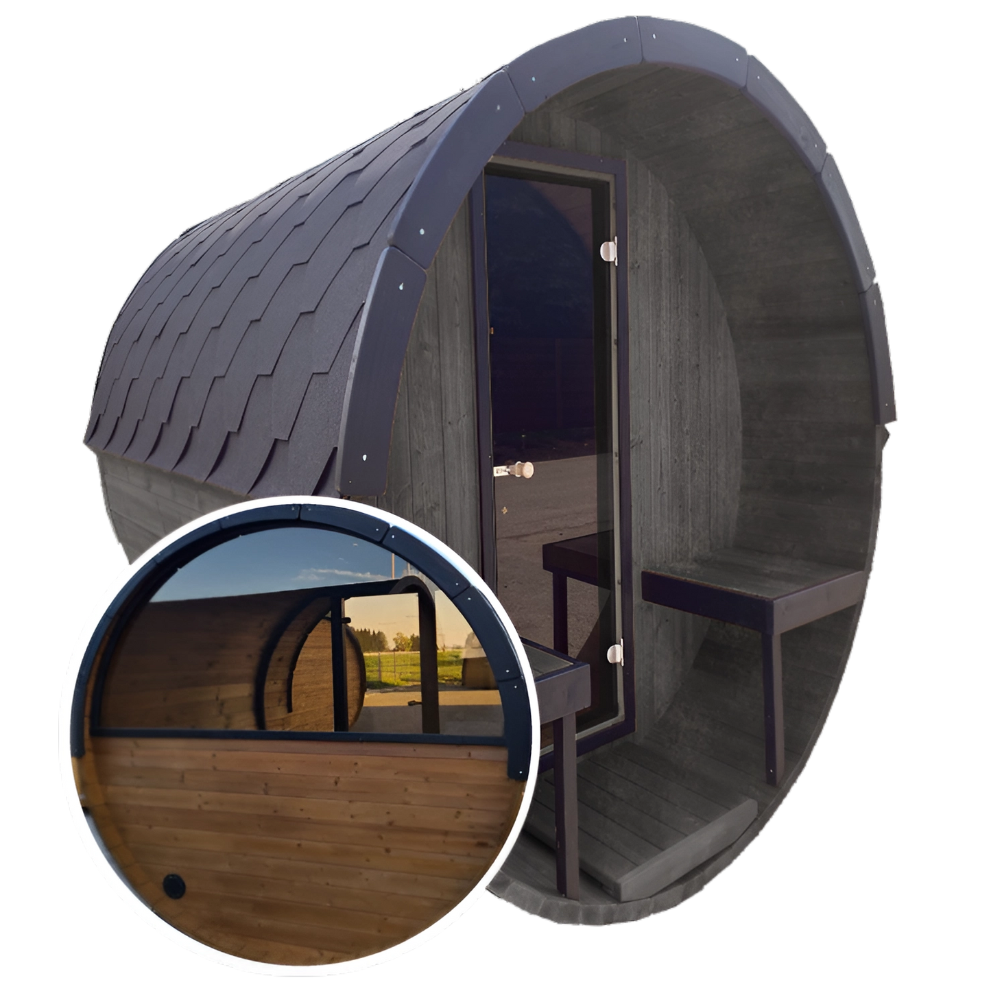 Barrel 2.5m Outdoor Sauna with Half Rear Panoramic Glass