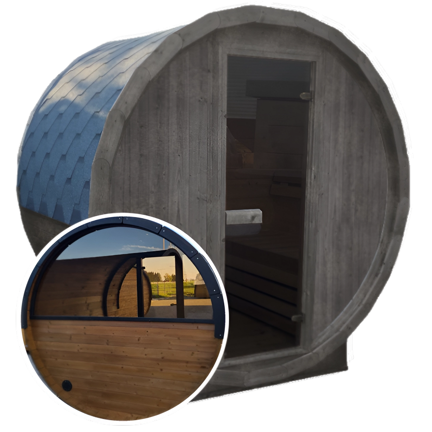 Terrace Outdoor Sauna with Half Panoramic Glass Back Wall